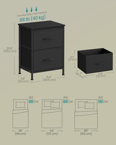 Nightstand with 2 Fabric Drawers, Bedside Table, Side End Table