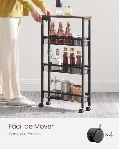 4-Tier Slim Rolling Storage cart with Wheels, 5.1 Inches, Metal
