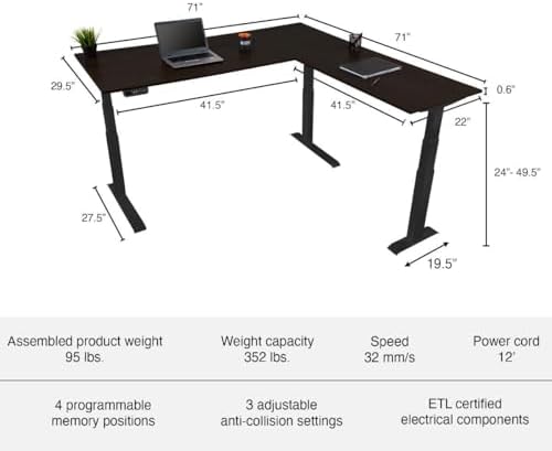 Stand Up Desk Store Triple Motor Electric L-Shaped Corner Standing Desk with EZ Assemble Frame (Black Frame/Black Top, 71" W x 71" D)