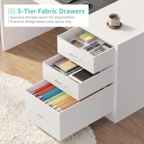 Wood Desk with Hutch and 3 Drawers， White