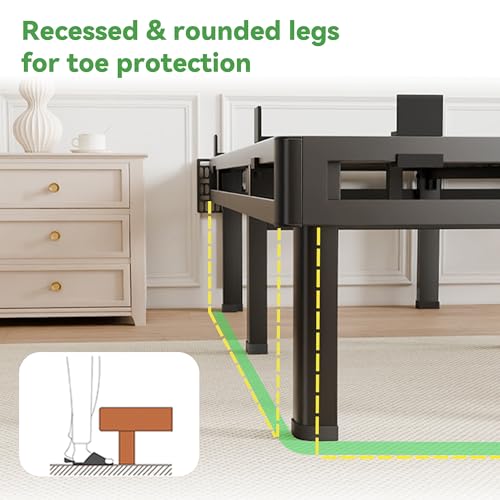 King Bed Frame, 16 inch Metal Bed Frame & Box Spring 2 in 1 Design