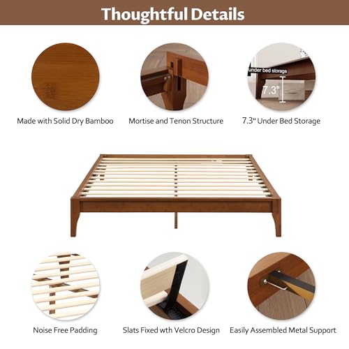 Modern Bamboo Japanese Joinery Queen Bed Frame, Tools Free, Brown