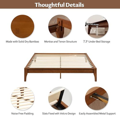 Modern Bamboo Japanese Joinery Queen Bed Frame, Tools Free, Brown