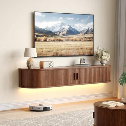 63" Floating TV Stand, Wall Mounted Entertainment Center Walnut