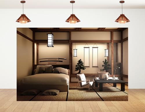 8x6ft Japanese Style Bedroom Backdrop Katana Display Tatami Living Space Photography Background for Home Decor and Cultural Event Decorations Tapestry Photo Booth Props - size: 8x6ft