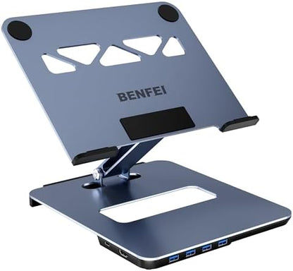 BENFEI Laptop Stand with USB C 6in1 Docking Station, HDMI 4K@60Hz, 4*USB3.0, 100W PD Compatible with MacBook Pro/Air, iPad Pro, XPS, Thinkpad