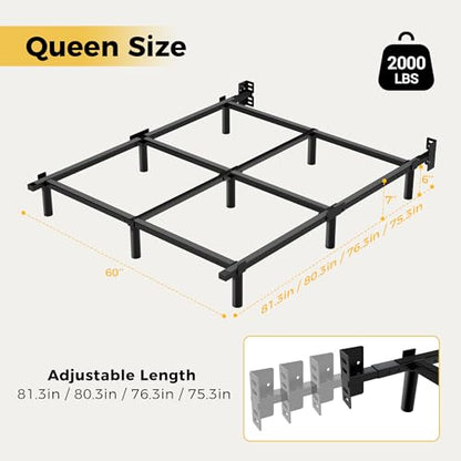 Queen Bed Frame, 7 Inch Heavy Duty Metal Base for Box Spring, 9 Legs