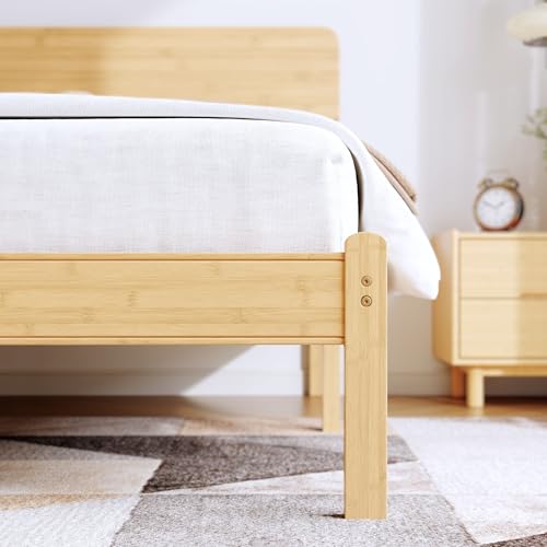 Queen Size Bamboo Wood Platform Bed Frame with Headboard, Natural