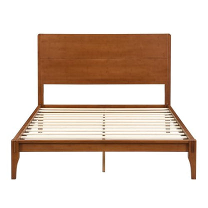Full Size Bamboo Platform Bed Frame with Tall Headboard, Brown
