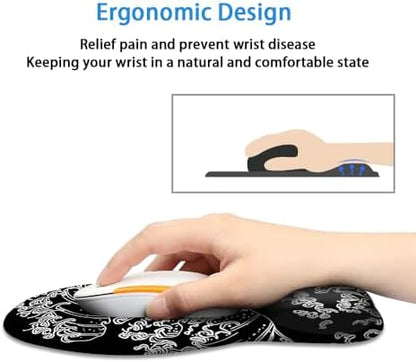 Ergonomic Mouse Pad with Wrist Rest,Comfortable Computer Gel Mouse Pad Wrist Support for Laptop,Pain Relief Mousepad with Non-Slip PU Base Japanese Wave