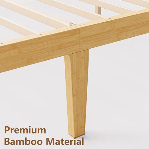 14 Inch Bamboo Wood Full Platform Bed Frame with Headboard