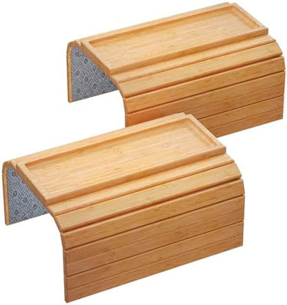 2 Pack Bamboo Folding Sofa Arm Tray with Anti-Slip Pad (Natural)