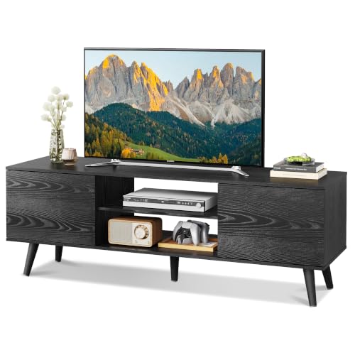 TV Stand for 55 60 Inch TV, Mid Century Modern, Black