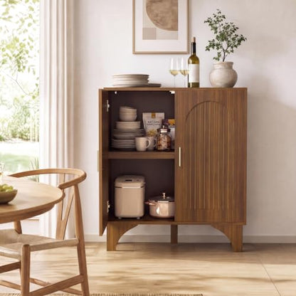 Mid Century Modern Buffet Cabinet Arched Doors Walnut Storage Sideboard