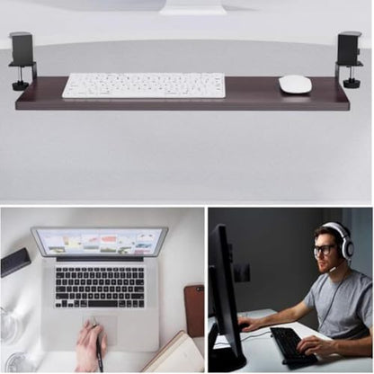 Clamping Computer Keyboard and Mouse Tray, Pull Out Platform Drawer with 45° Adjustable C-Clamp, Under Desk Keyboard Tray Slide Out, Easy to Install (Vintage Brown)(75x24cm)
