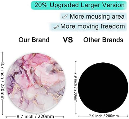 ITNRSIIET Round Mouse Pad with Stitched Edge Premium-Textured Waterproof Non-Slip Rubber Base Desktop Protection Mat Diameter 8.7 inches, Pink Abstract Marble