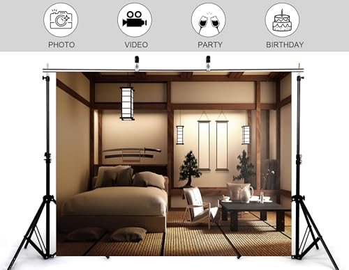 7x7ft Japanese Style Bedroom Backdrop Katana Display Tatami Living Space Photography Background for Home Decor and Cultural Event Decorations Tapestry Photo Booth Props - size: 7x7ft