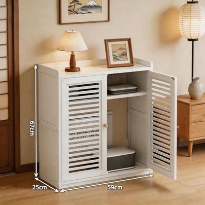 Router Storage Cabinet with Adjustable Shelves, Ventilated Doors, White
