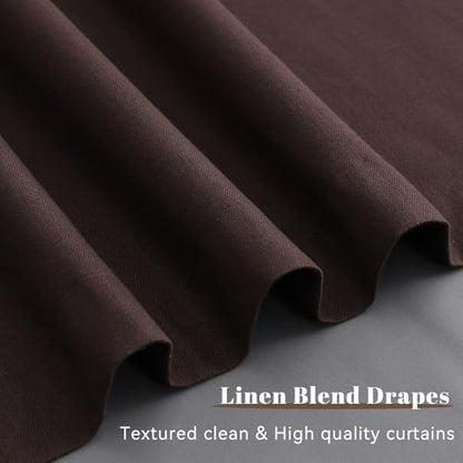 Guken Coffee Linen 100% Blackout Curtains for Bedroom 96 Inches Long Elegant Textured Black Out Light Blocking Thermal Insulated Soundproof Back Tab Hook Belt Living Room Backdrop 2 Panels Set 52x96 - color: Coffee, size: 52"W x 96"L (Pack of 2)