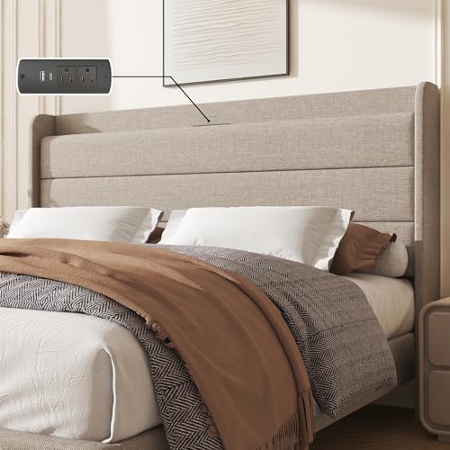 King Linen Multifunctional Bed with Charging Station & Storage Headboard