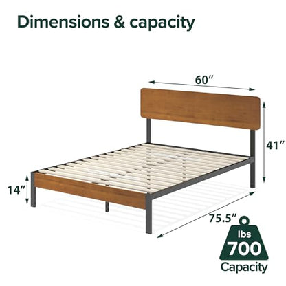 Olivia Metal and Wood Platform Bed Frame / No Box Spring Needed / Wood Slat Support / Easy Assembly, Full
