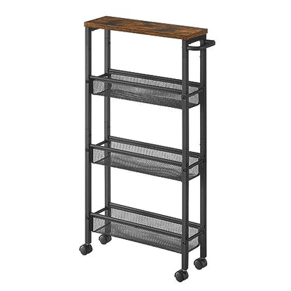 4-Tier Slim Rolling Storage cart with Wheels, 5.1 Inches, Metal