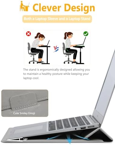 HYZUO 13.3-14 Inch Laptop Case Sleeve with Stand Feature, Light Gray