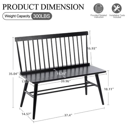 Entryway Bench, Black Dining Bench with Spindle Back