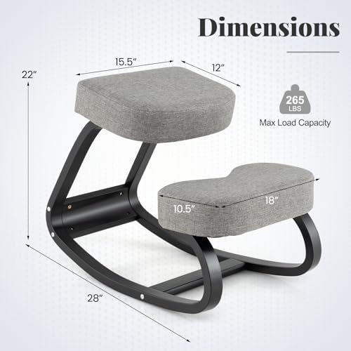 GIANTEX Ergonomic Kneeling Desk Chair, Upright Posture Chair with Cushion & Solid Wood Frame, Natural Relief for Neck or Back Pain, Wooden Knee Chair for Home Office (1)
