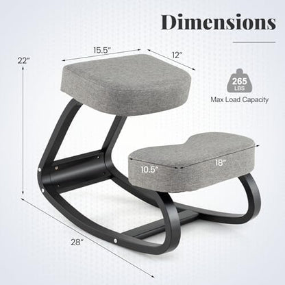 GIANTEX Ergonomic Kneeling Desk Chair, Upright Posture Chair with Cushion & Solid Wood Frame, Natural Relief for Neck or Back Pain, Wooden Knee Chair for Home Office (1)