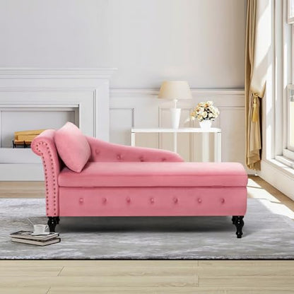 Velvet Chaise Lounge w/Left Armrest & Storage Space, Pink
