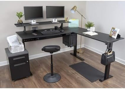 Stand Up Desk Store Triple Motor Electric L-Shaped Corner Standing Desk with EZ Assemble Frame (Black Frame/Black Top, 71" W x 71" D)