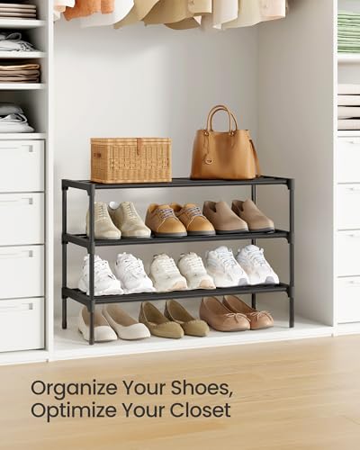 Shoe Rack, 3-Tier Stackable Metal Shoe Organizer, 24.5" Wide