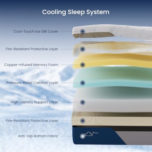 12" King Memory Foam Mattress, Cooling Ice Silk, Copper-Infused