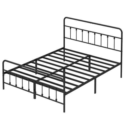King Size Metal Bed Frame with Headboard and Footboard,Black