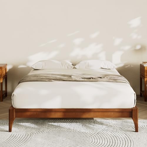 Modern Bamboo Japanese Joinery Queen Bed Frame, Tools Free, Brown