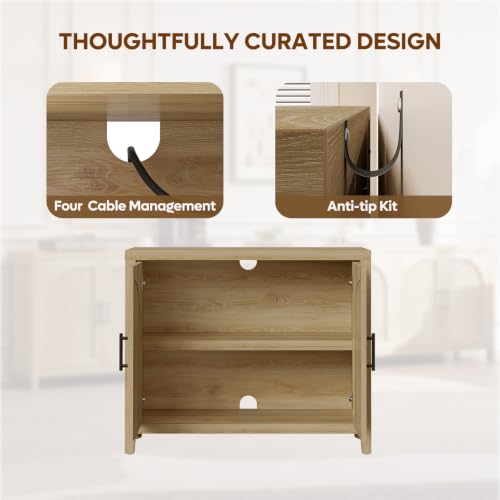 37 "W Fluted Sideboard Buffet Cabinet with Storage, Natural Oak