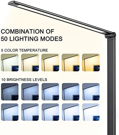 Led Desk Lamp, Desk Lamp with USB Charging Port, 5 Color Modes, 10 Brightness, Natural Light, Eye Caring Reading Lamp, Desk Light for Home Office, Table Lamp, Touch Control, Auto-Timer, Black