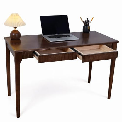 Solid Wood Desk with Drawers, 47inch Walnut Computer Desk