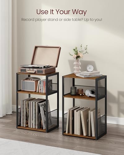 3-Tier Record Player Stand, Vinyl Record Storage up to 100 Albums