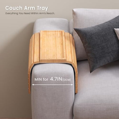 2 Pack Bamboo Folding Sofa Arm Tray with Anti-Slip Pad (Natural)