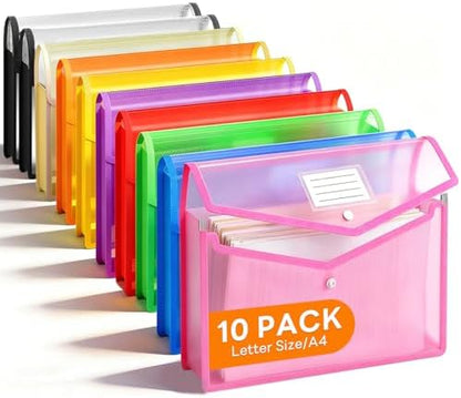 Plastic Expanding File Folder, Transparent Envelopes with Snap Closure