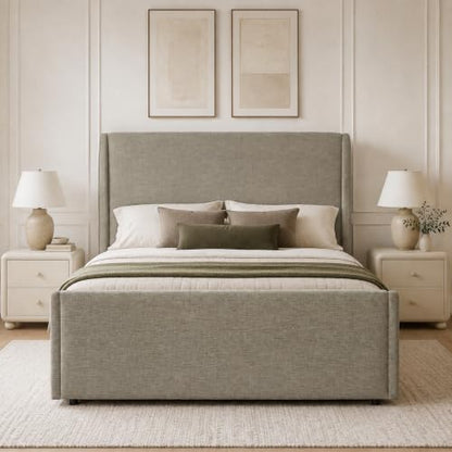 Queen Size Lift Up Storage Bed Frame, Tall Headboard, Sleigh Bed