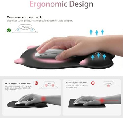 Gel Mouse Pad with Wrist Rest for Mouse Ergonomic Cat Mouse Wrist Rest Non-Slip Silicone Cute Mousepad with Wrist Support for Computer Desk Gaming Laptop Home Office Desk Accessories Black Pink