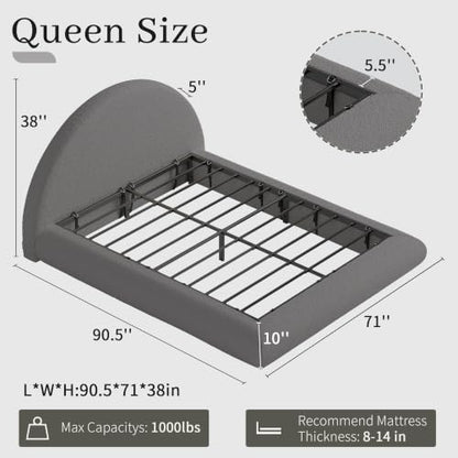 Queen Upholstered Platform Bed Frame with Arched Boucle Headboard
