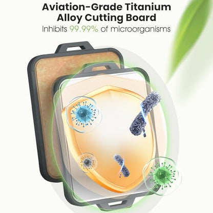 Titanium Cutting Board for Kitchen, Double Sided Pure Titanium & Wood Fiber