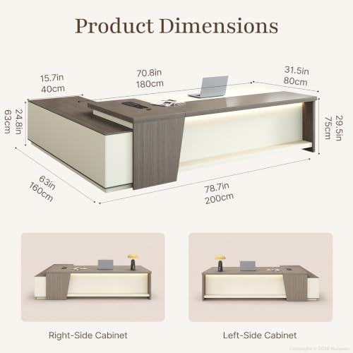 79" Executive L-Shaped Desk, 2" Top, LED, Power, Left Return