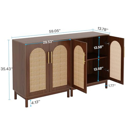 Set of 2 Rattan Sideboard, 59” Buffet Cabinet with Storage