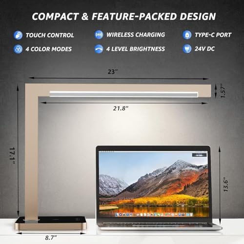 Aluminum LED Desk Lamp with Charging Station, 15W Tasking Light