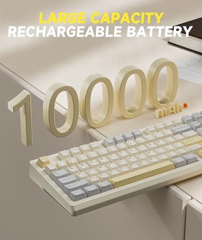 SOLAKAKA KI99 Pro 96% Wireless Gaming Keyboard, RGB Creamy Keyboardw with Knob, Hot-Swappable Pre-Lubed Switches, Gasket Structure Mechanical Keyboards (Beige-White, Non-Silent Version)